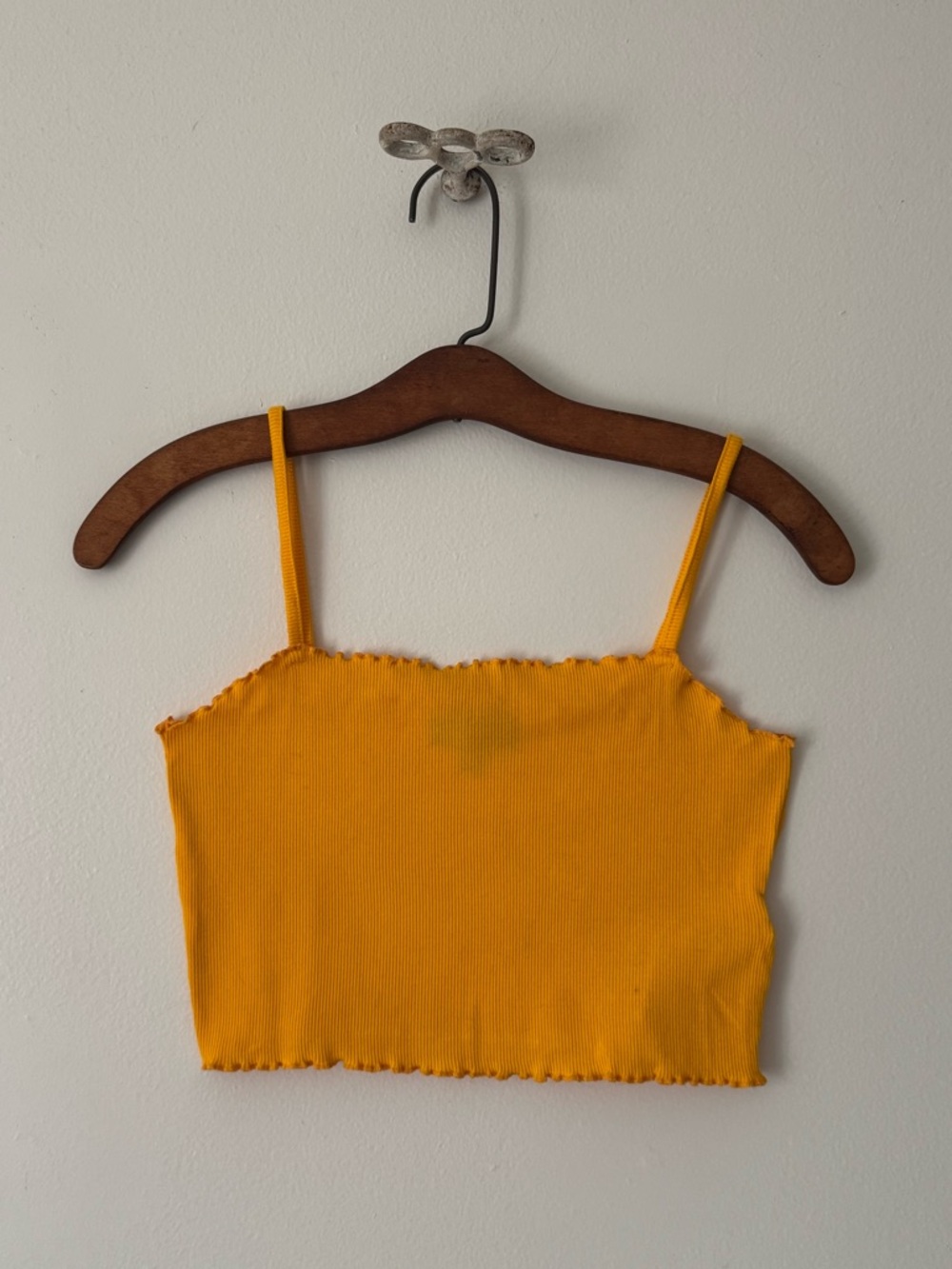 Topshop Yellow Ribbed Lettuce-Edge Crop Cami